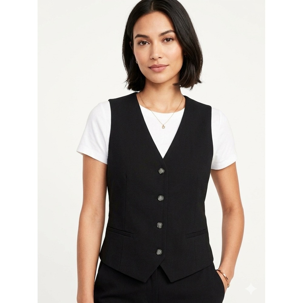 HM Womens Black Tailored Waistcoat Vest V-Neck Button Front Size Medium 783704